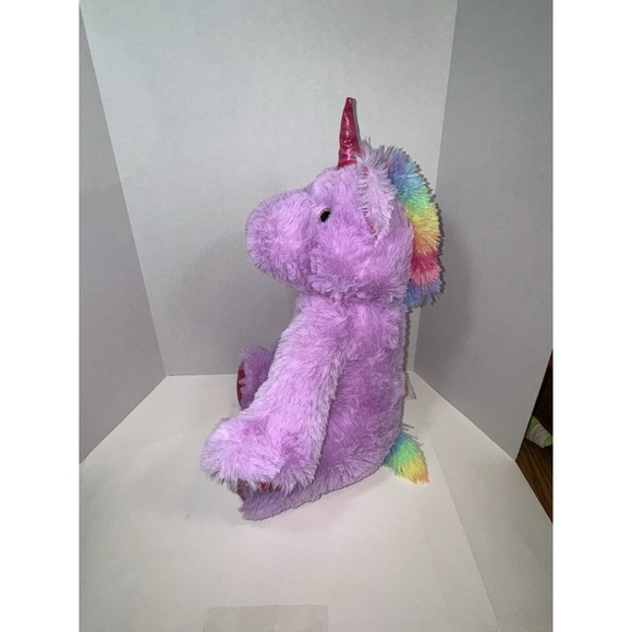 Hug Fun Purple Unicorn Stuffed w/ Rainbow Mane & Tail - Shiny Red Horn & Hooves - Picture 3 of 9